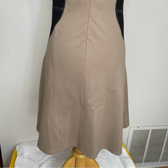 Ann Taylor Tan Black Colorblock Sleeveless Stretch Ponte Dress Size 4 Classic - Picture 9 of 15